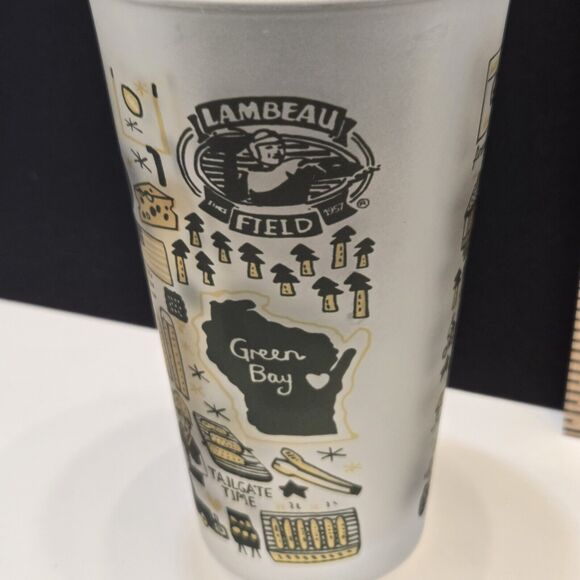 Lambeau Field Julia Gash Frosted Pint Drinking Glass Green Bay Packers Wisconsin - Picture 4 of 10